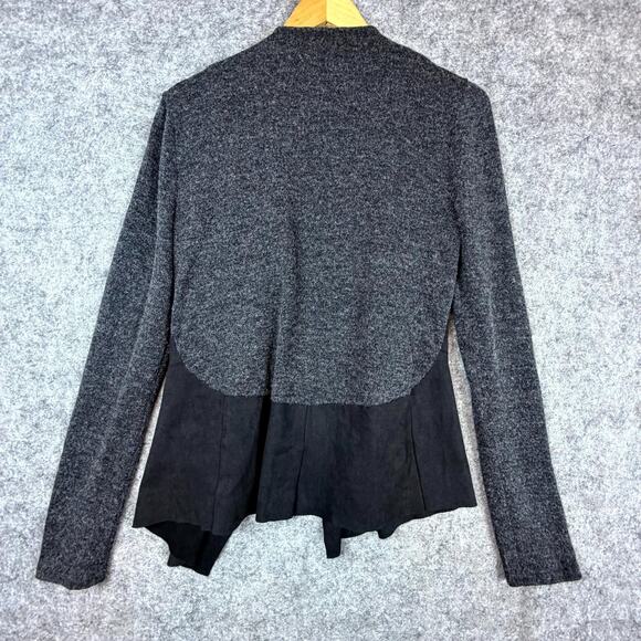 Mododoc Cardigan Sweater Womens Medium Black Gray Stretch Open Front Moto - Picture 2 of 5